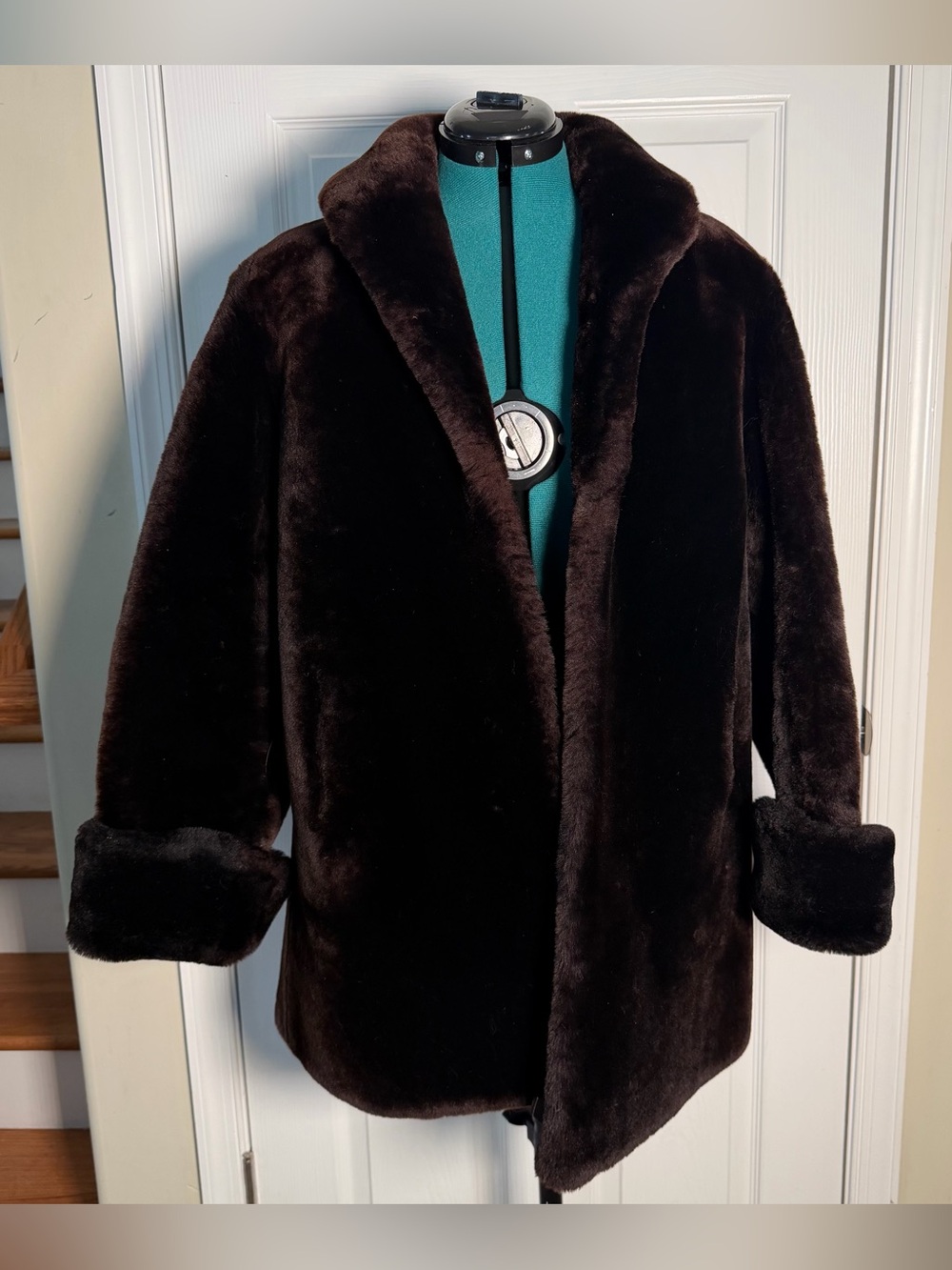Vintage Antique Thalhimers Dark Brown Plush Faux Fur Coat Collar Jacket Winter